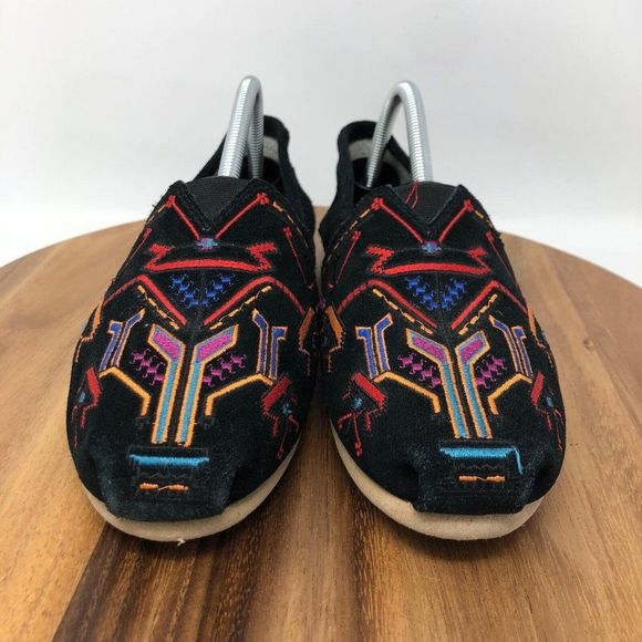 EUC Toms Black Aztec Embroidered Colorful Slip On Shoes Womens Size 10 - Picture 2 of 8